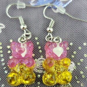 Handmade Pink and Gold Glitter Ombre Gummy Bear Earrings